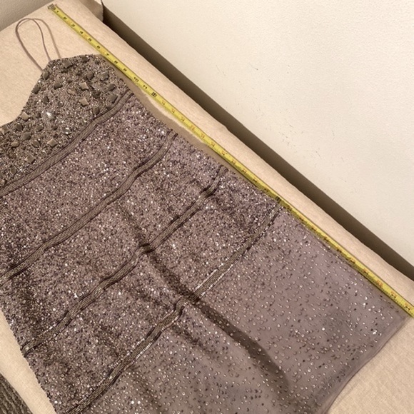 Aidan Mattox Party Dress sequined and beaded spaghetti straps in Platinum size 8 - Picture 13 of 13